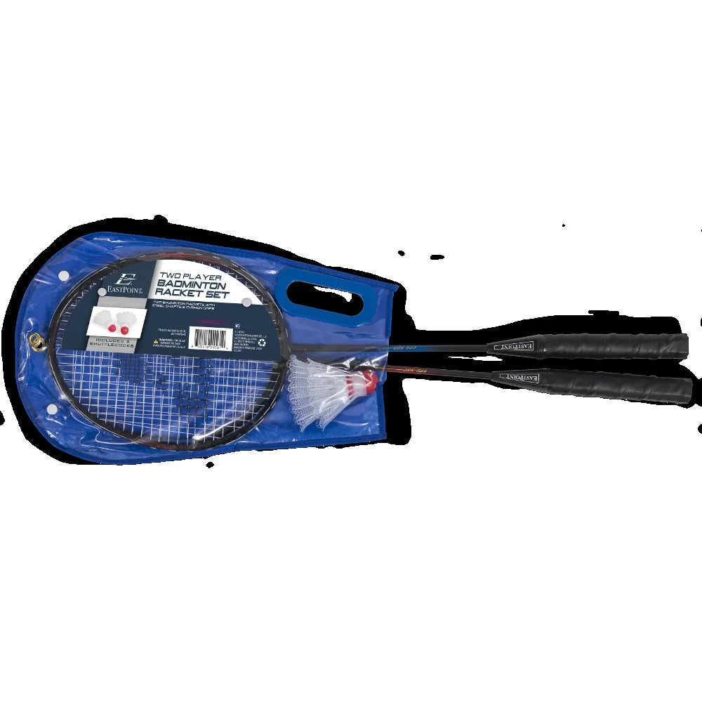 2 Player Badminton Racket Set; 2 Rackets with Steel Shafts, 2 Shuttlecock Birdies