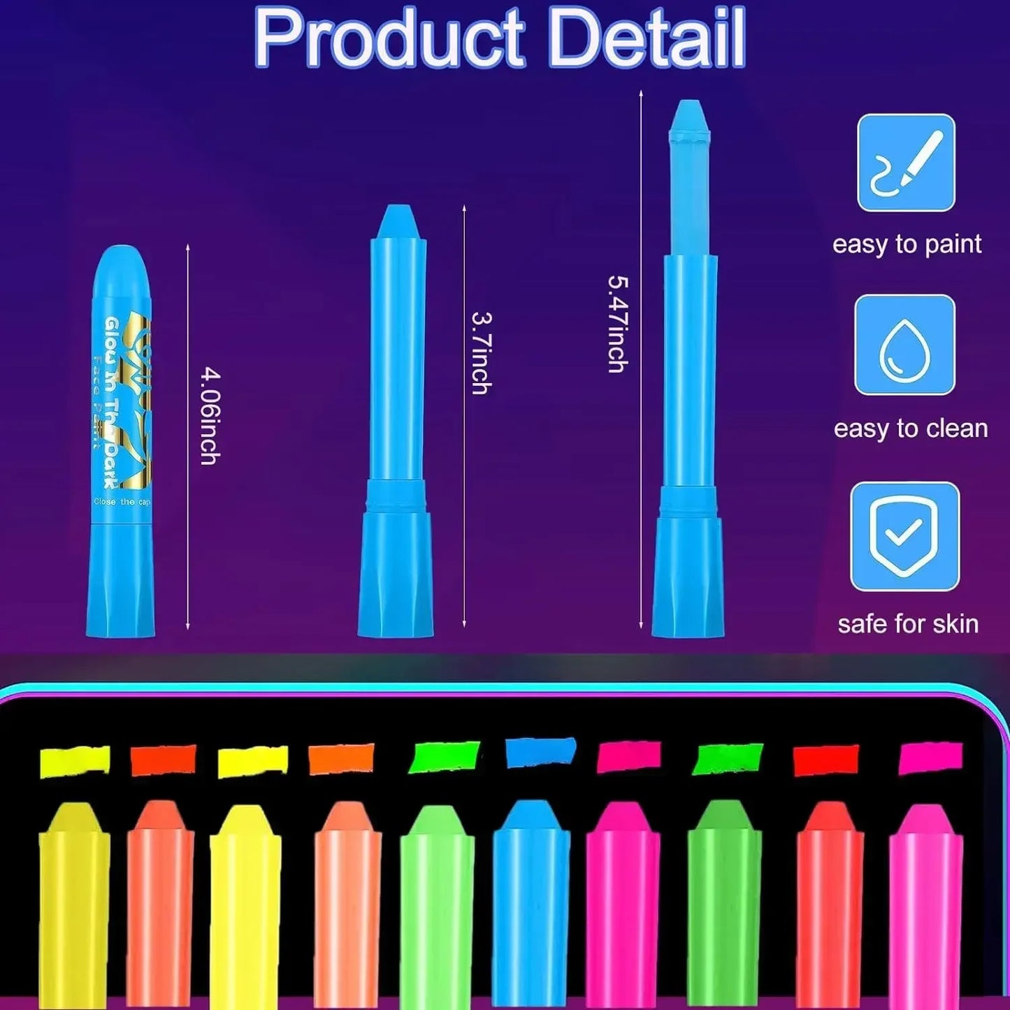 10 Colors Glow Neon Oil Face Body Art UV Glow Oil Painting Halloween Party Water-based Halloween Crayons