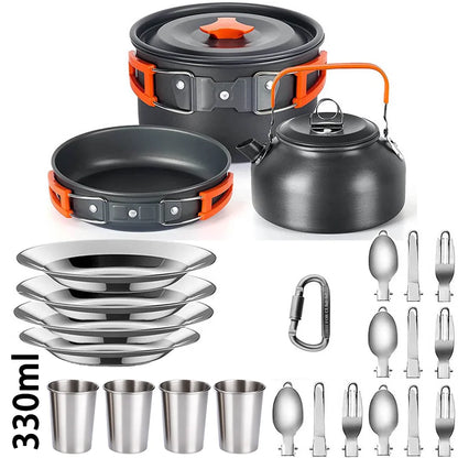 1Set Camping Cooking set Camping Cookware Travel Tableware Outdoor Picnic Set Teapot For 2-3 Peaple Non-stick pots assorted sets