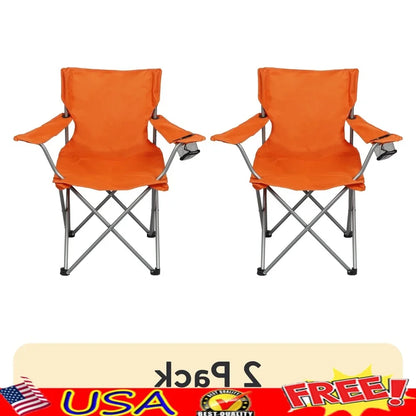 2 Pack Folding Camp Chairs with Cup Holder Portable Quad Frame Durable Outdoor Seating Tailgating Camping Sports Events