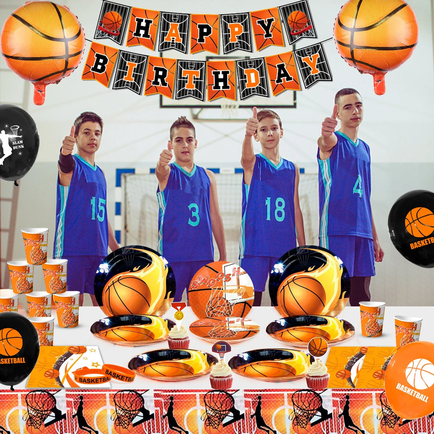 Basketball Birthday Decorations,98pcs Basketball Party Supplies and Decorations Set -Balloons Banner Tablecloth Plates ect