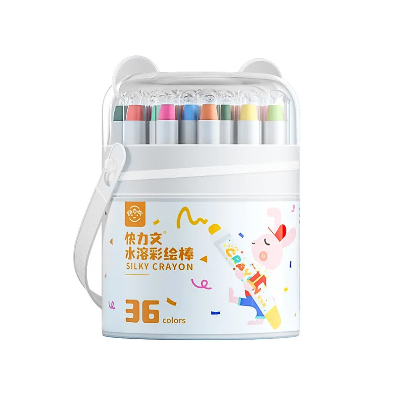 Water Soluble Crayons with Bear - Eared Bucket Packaging and Handle Silky Smooth Art Supplies Kids' Drawing & Coloring Tool Set