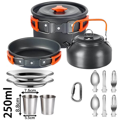 1Set Camping Cooking set Camping Cookware Travel Tableware Outdoor Picnic Set Teapot For 2-3 Peaple Non-stick pots assorted sets