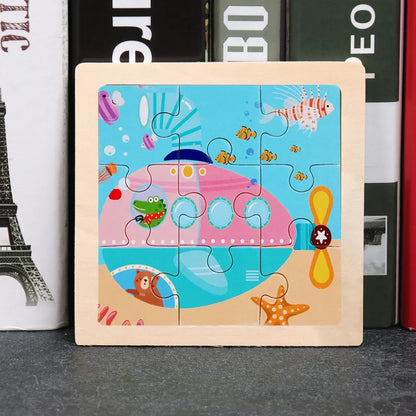 Baby Wooden Toys 11x11cm Jigsaw 3d Puzzle Cartoon Animal Traffic Wooden Puzzle Game Montessori Educational Toys For Children