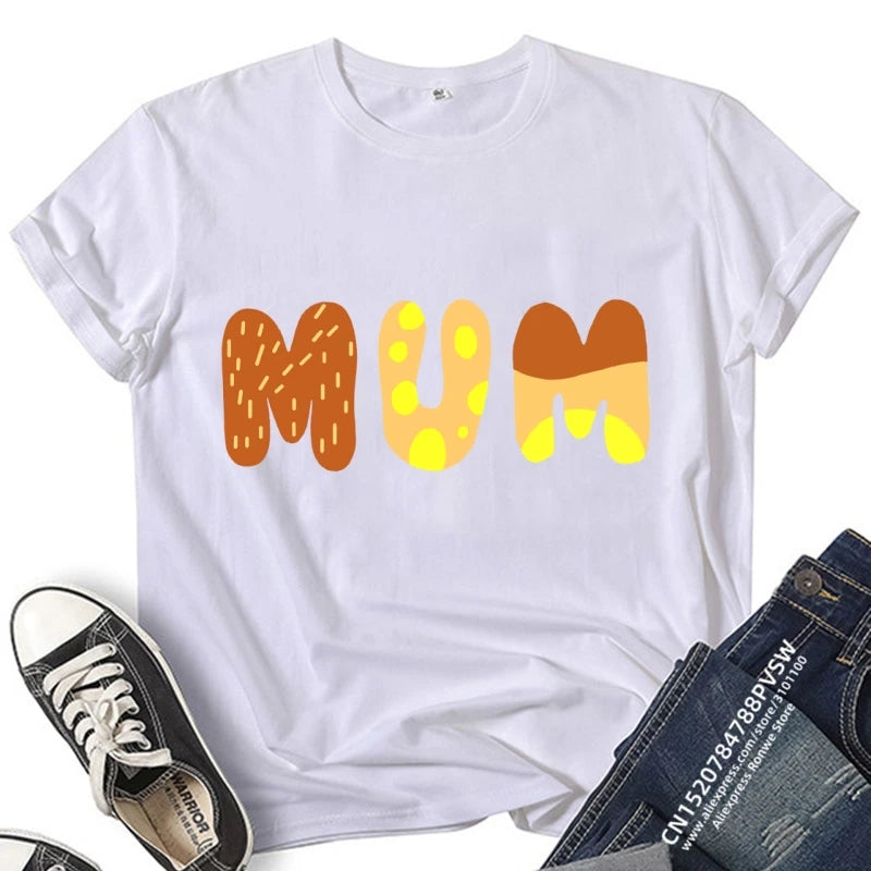 Mum Dad and MINI Little Cartoon print t-shirt Family Matching Clothes Father and Son Kid Clothes daddy Baby T Shirt Short Sleeve