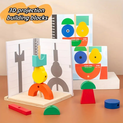 Wooden Building Blocks with 3D Stereo Projection space shadow matching puzzle and early education assembly toys