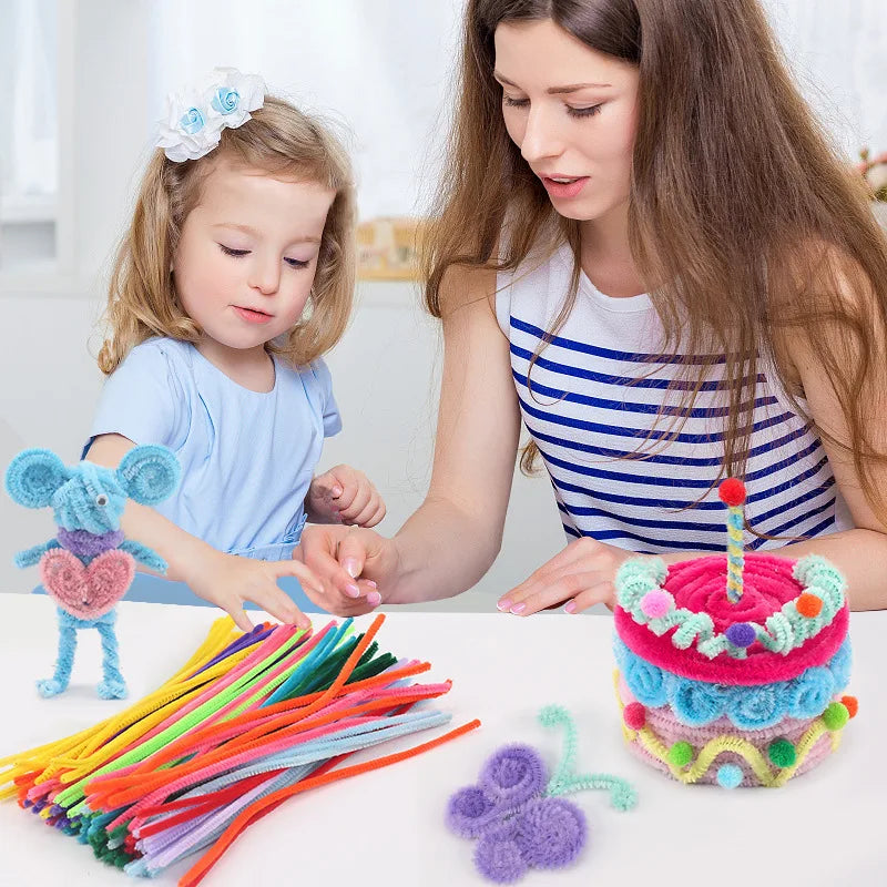 100pcs 30cm Twist Wire Chenille Stems Pipe Cleaners Kid Plush Stick Strips Educational Toys Handmade Material DIY Craft Supplies