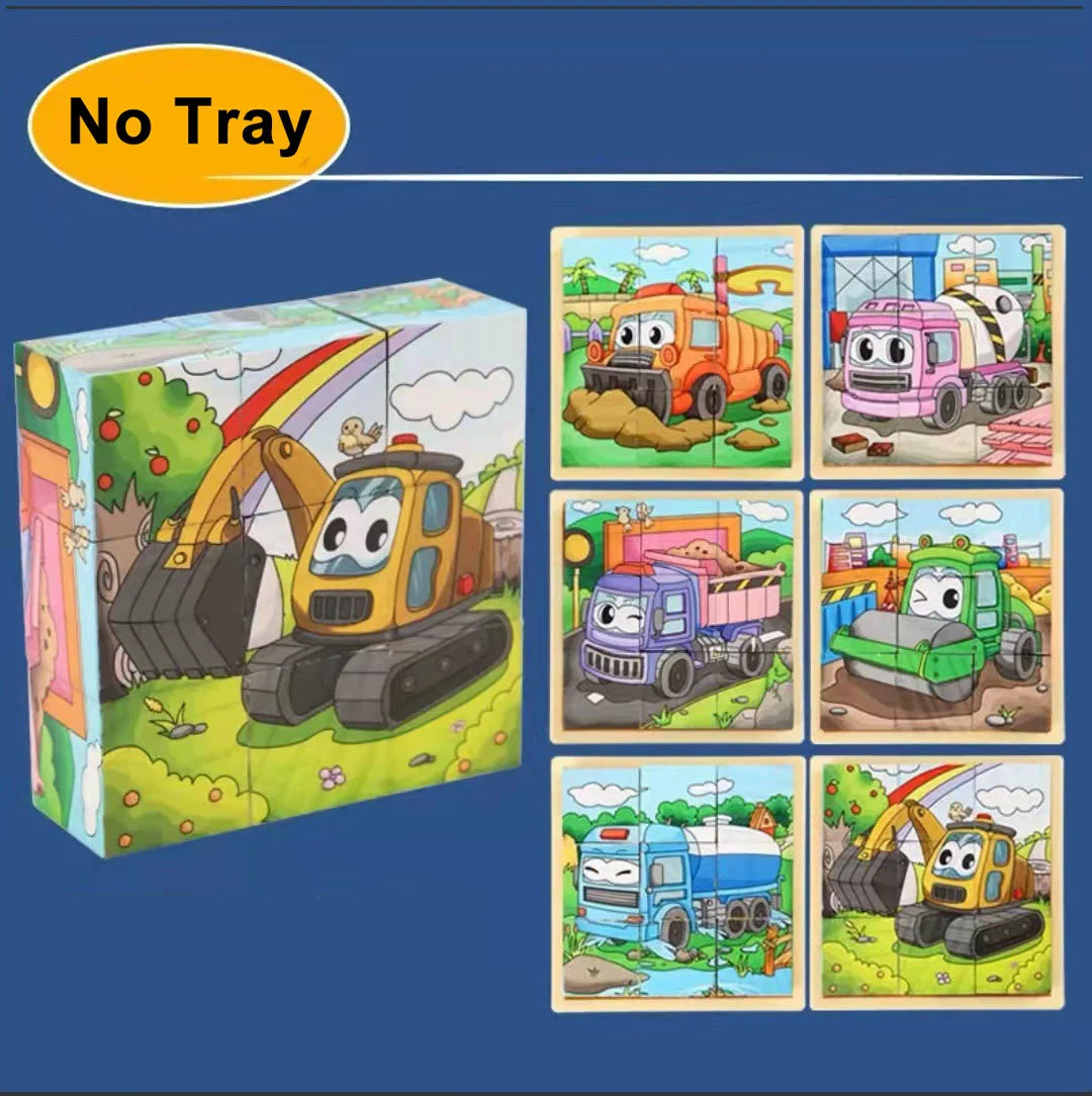 3D cube Wooden puzzle children's nine pieces six-sided wooden block tray children's Montessori learning educational puzzle toys