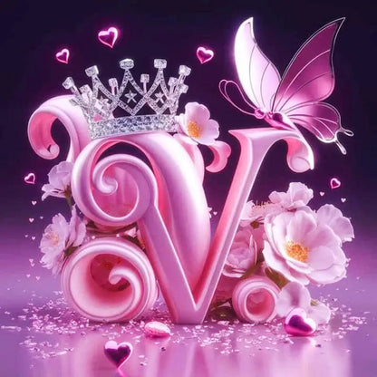 Huacan New Arrivals Diamond Painting Crown Letters  Full Drill Mosaic Butterfly Alphabet Art Wall Decor For Home Craft Kit