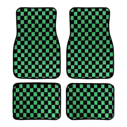 4Pcs JDM Racing  Plush Floor Mat Checkers Vehicle Front Rear Carpets Universal Car Floor Carpet Rugs Non-Slip Car Decoration