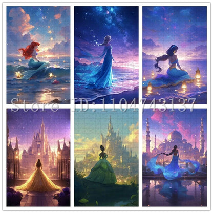 New Arrival Disney Princess Puzzles 108/300/500/1000 Pieces Cartoon Jigsaw Puzzles for Adult Children Intelligence Game Toys