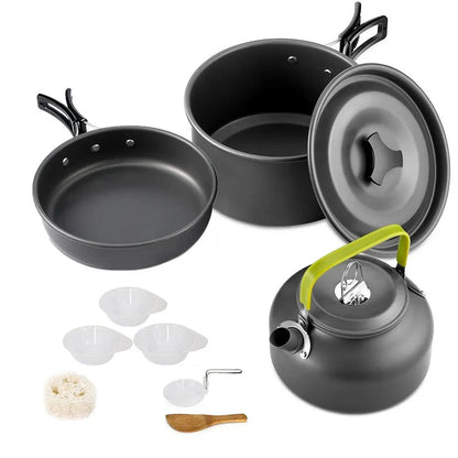 1Set Camping Cooking set Camping Cookware Travel Tableware Outdoor Picnic Set Teapot For 2-3 Peaple Non-stick pots assorted sets
