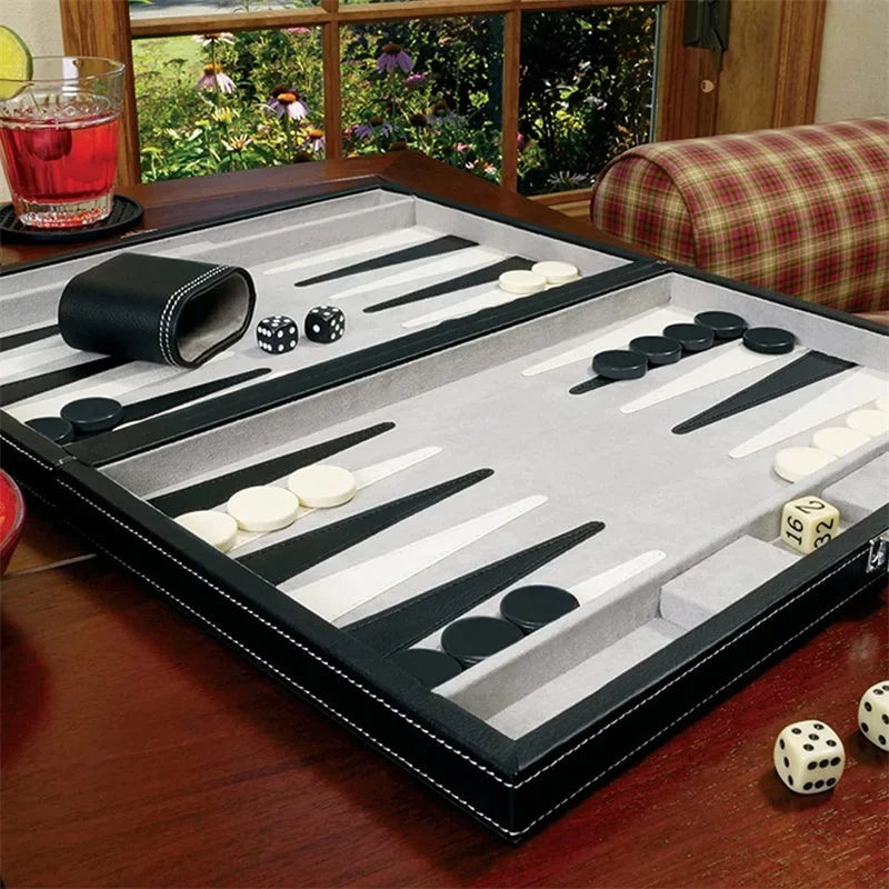 Premium Medium Collapsible Backgammon Board Game Set PU Leather Case Classic Portable Travel Board For Adults Kids Family Party