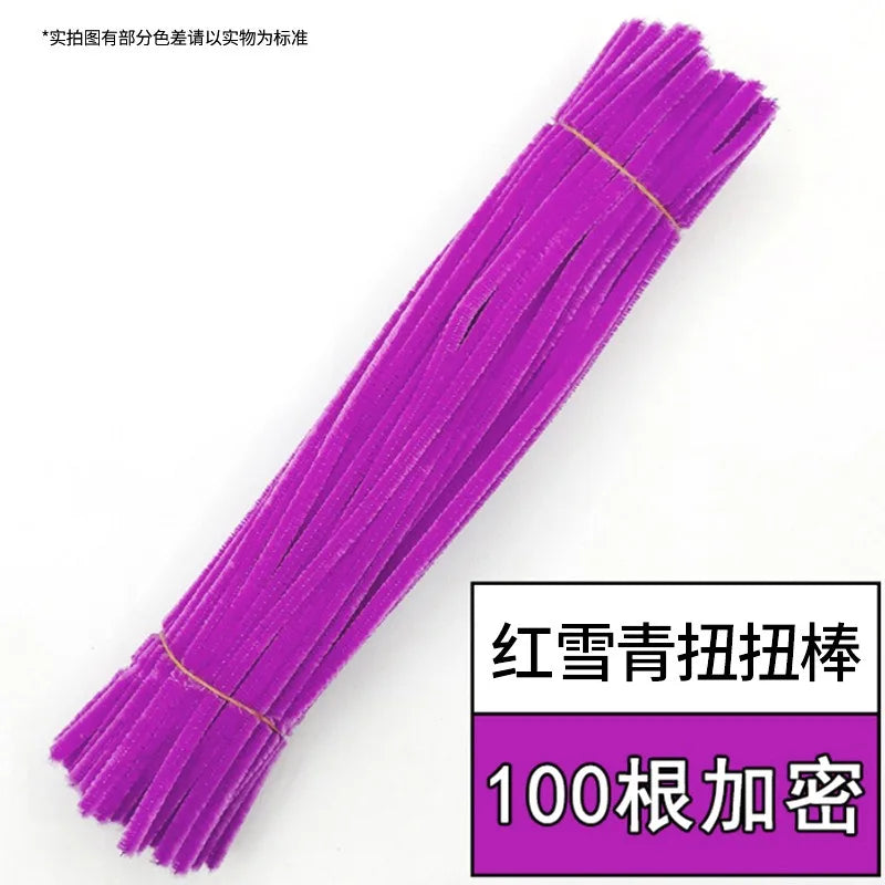 100pcs Chenille Stems Toy DIY Strips Twist Bar Anvil Wire Craft Pipe Creative Hobby Children Plush Stick Pipe Cleaners DIY Craft