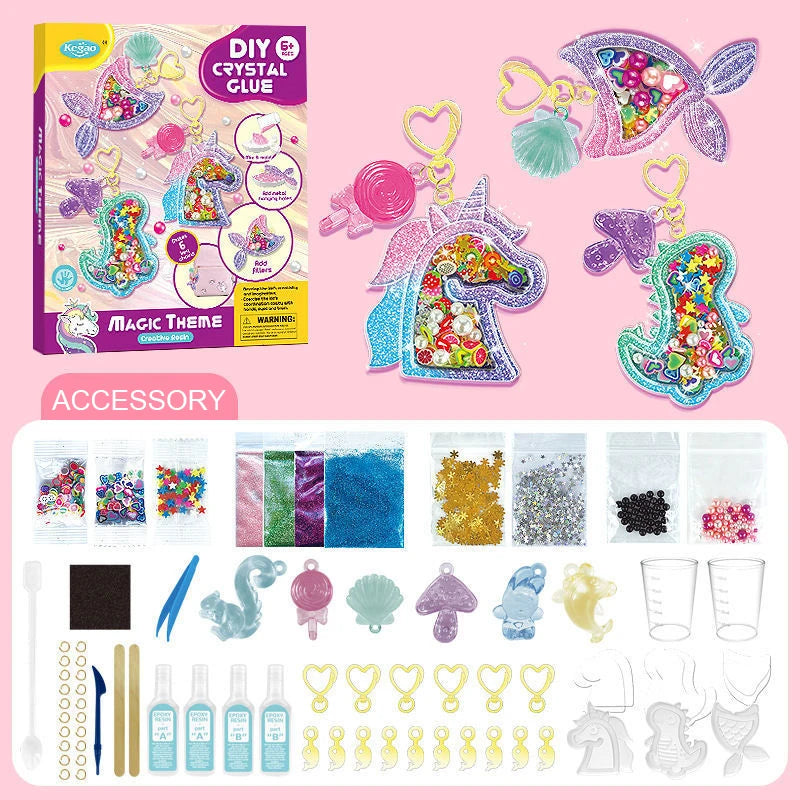 Kids DIY Crystal Glue Key chain Art Craft Set for Girls birthday Gift