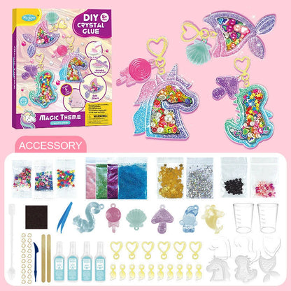 Kids DIY Crystal Glue Key chain Art Craft Set for Girls birthday Gift