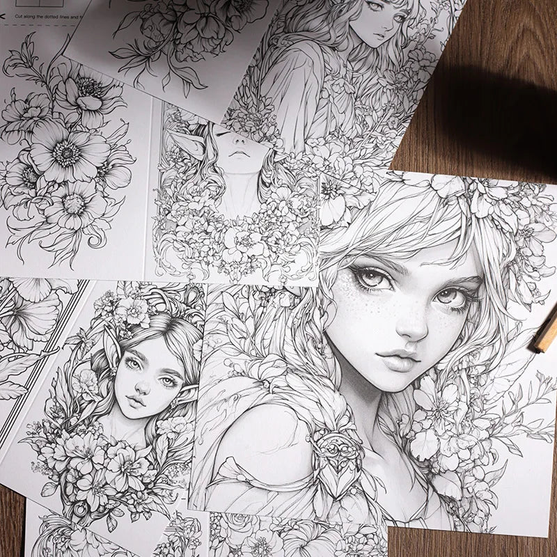 Garden Fairy Coloring Book for Children Adults Stress Relief Art Painting Sketchbook Watercolor DIY Drawing Notebook Supplies