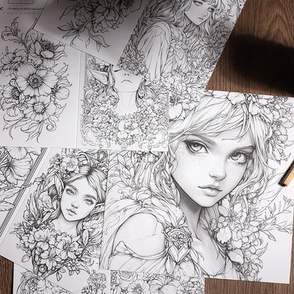 Garden Fairy Coloring Book for Children Adults Stress Relief Art Painting Sketchbook Watercolor DIY Drawing Notebook Supplies