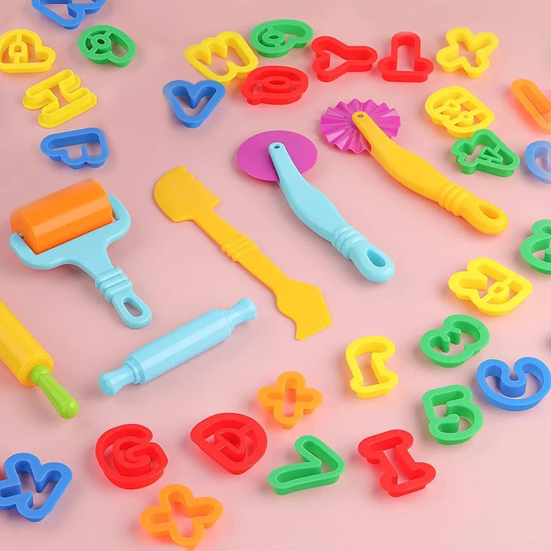 Puzzle Play Dough Tool Kit For Kids Number Letters Symbols Cutters Dough Rollers Clay Playdough Accessories Preschool DIY Toys