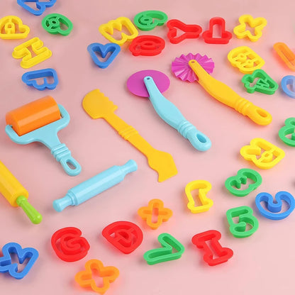 Puzzle Play Dough Tool Kit For Kids Number Letters Symbols Cutters Dough Rollers Clay Playdough Accessories Preschool DIY Toys