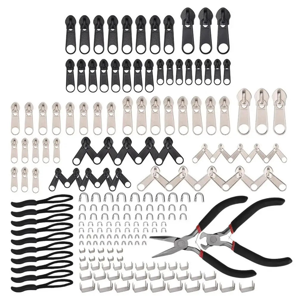 Zipper Repair Kit Double-sided Zipper Slider Replacement Zipper Pulls Installation Tools For Bags Tents Luggage Sleeping Bag