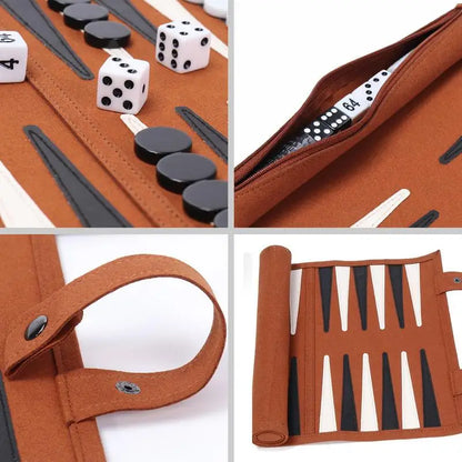 Portable Backgammon Set Roll-Up Classic Board Game Microfiber And PU Leather Classic Board Game Chess Backgammon Board Game