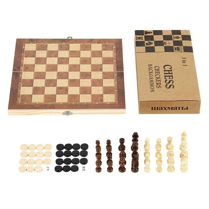 3 in 1 Chess Game Board Folding Storage Wooden Chess Board Sets Exquisite Chess Set Chess and Checkers Game Set for Adult Kids