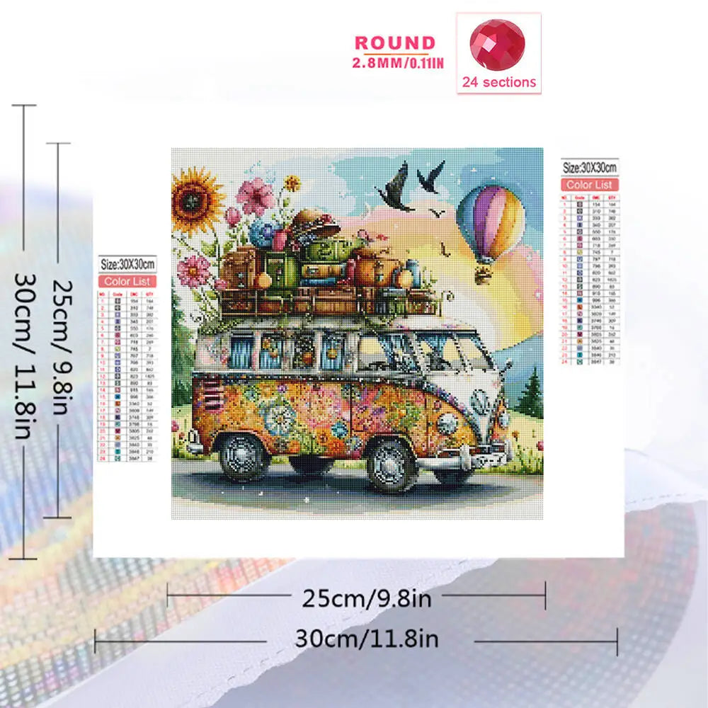 Momoart Diamond Mosaic Bus Landscape DIY Craft Kit Diamond Painting Hot Air Balloon Holiday Gifts New Arrival Decor For Home
