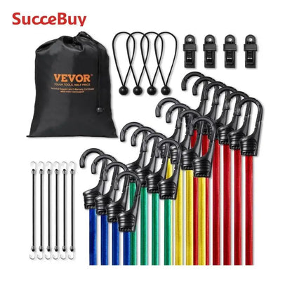 SucceBuy 32pcs Elastic Bungee Cords Straps Assorted Lengths Heavy Duty Bungee Ropes for Tents Camping RVs Trunks Luggage Racks