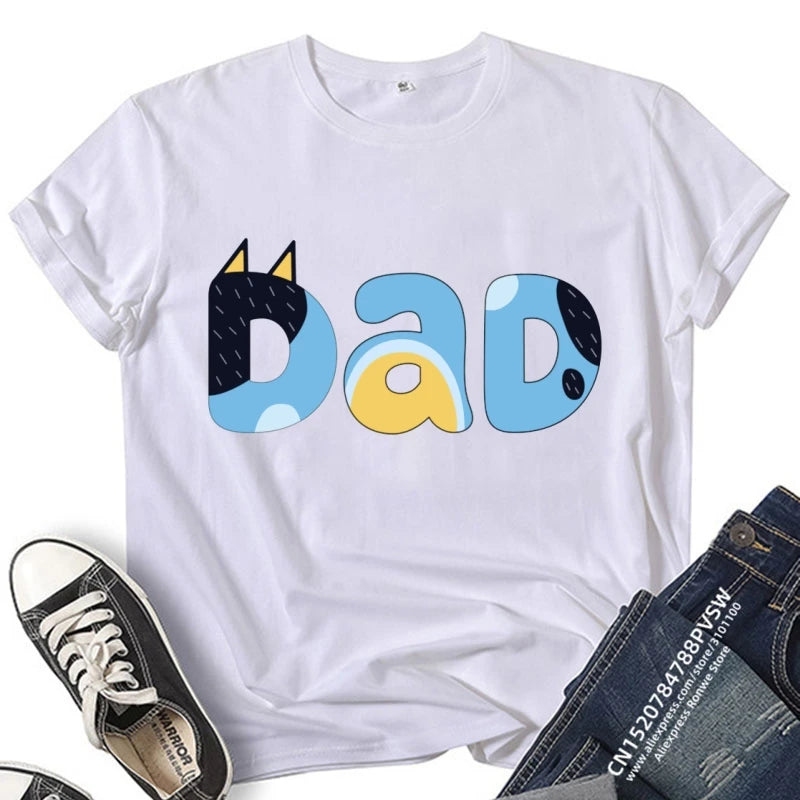 Mum Dad and MINI Little Cartoon print t-shirt Family Matching Clothes Father and Son Kid Clothes daddy Baby T Shirt Short Sleeve