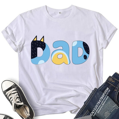 Mum Dad and MINI Little Cartoon print t-shirt Family Matching Clothes Father and Son Kid Clothes daddy Baby T Shirt Short Sleeve
